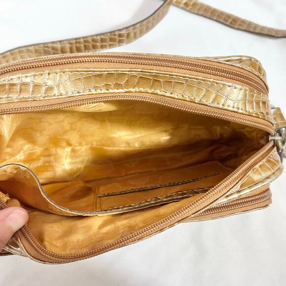 Kathy Van Zeeland Purse Bag Pocketbook Golden Honey Croc Embossed Organizer - Picture 13 of 16